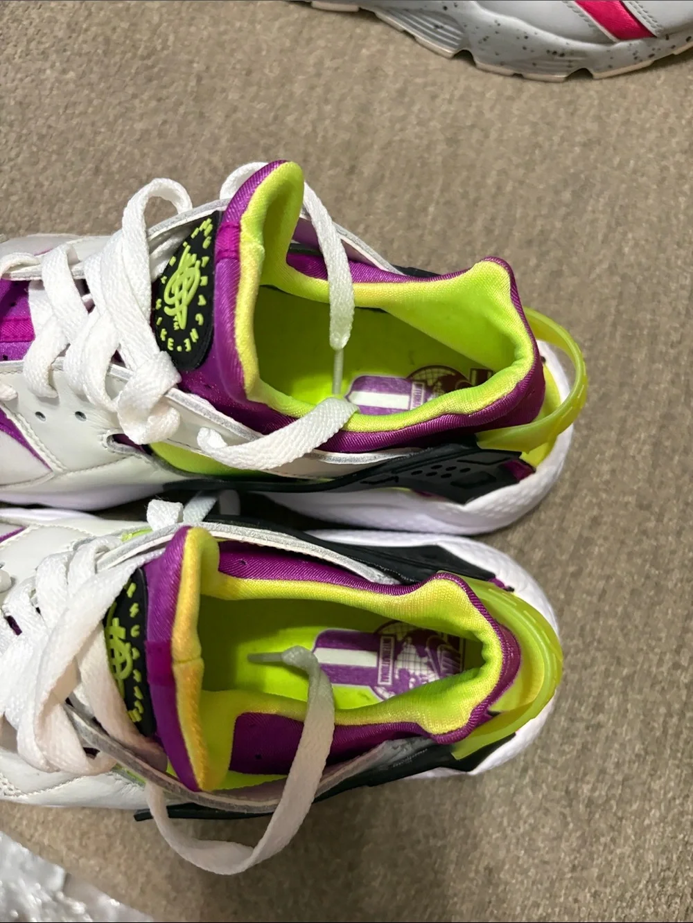 Nike Air Huarache Sneakers - White/Purple/Neon